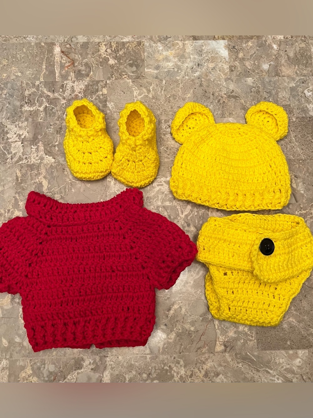 Hand Crocheted Winnie The Pooh Baby Outfit Size 12 Months